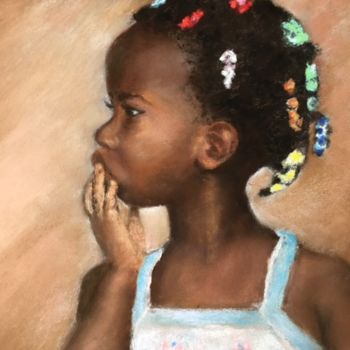 Drawing titled "Enfant africaine" by Résy, Original Artwork, Pastel