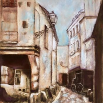 Tekening getiteld "vieille rue de Paris" door Résy, Origineel Kunstwerk, Pastel