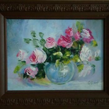 Pintura intitulada "Розы в вазе" por Ivan Solomatin, Obras de arte originais, Óleo