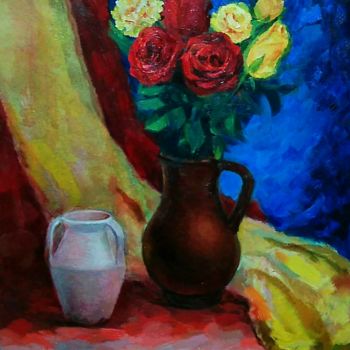 Pintura intitulada "натюрморт с розами" por Ivan Solomatin, Obras de arte originais, Óleo