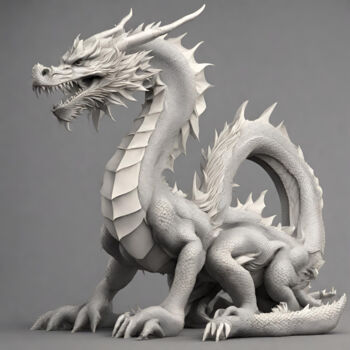 Digitale Kunst mit dem Titel "White Dragon" von Reskatorsilver, Original-Kunstwerk, Digitaldruck