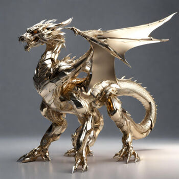 Digitale Kunst mit dem Titel "Gold Dragon" von Reskatorsilver, Original-Kunstwerk, Digitaldruck