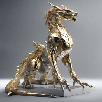 Digitale Kunst mit dem Titel "Dragon - Gold and d…" von Reskatorsilver, Original-Kunstwerk, Digitaldruck