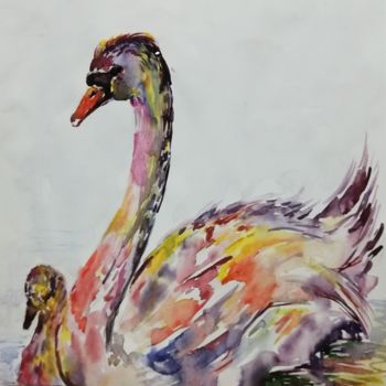 Peinture intitulée "Kuğu" par İShak Şafak, Œuvre d'art originale, Aquarelle