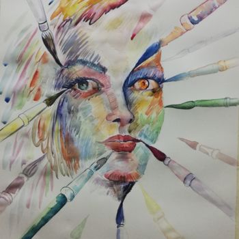 Painting titled "PORTRE" by İShak Şafak, Original Artwork, Watercolor