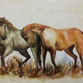 "Atlar" başlıklı Tablo İShak Şafak tarafından, Orijinal sanat, Suluboya
