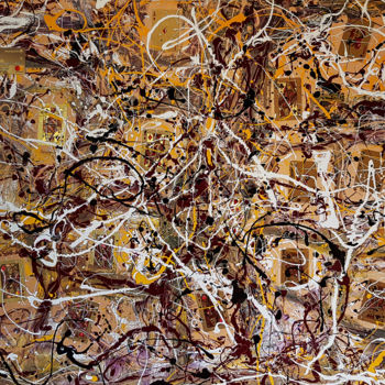 Malarstwo zatytułowany „Abstract expression…” autorstwa Retne, Oryginalna praca, Emalia Zamontowany na Drewniana rama noszy