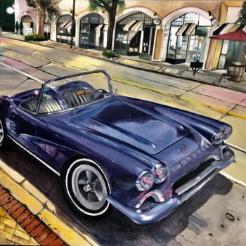 Painting titled "Corvette 1960" by Renel Gómez, Original Artwork, Oil