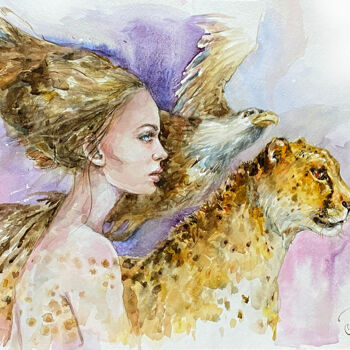 Malerei mit dem Titel "A picture of a fema…" von Elena Reutova, Original-Kunstwerk, Aquarell