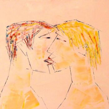 Malerei mit dem Titel "the kiss" von Reuven Dattner, Original-Kunstwerk
