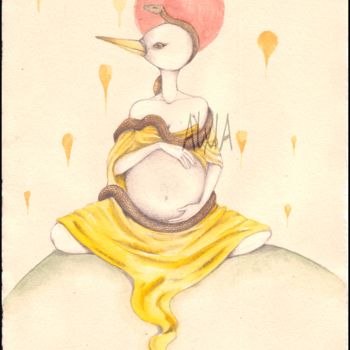 Dessin intitulée "Déesse et Pan" par Rêve&Rie, Œuvre d'art originale, Crayon