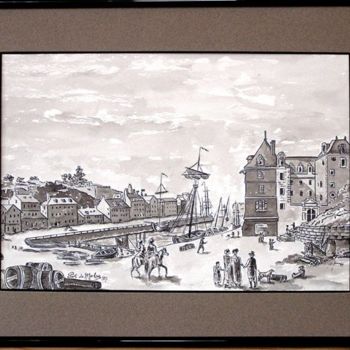 Dessin intitulée "Port de Morlaix 1827" par Joël Le Jeune, Œuvre d'art originale