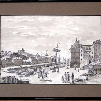 Drawing titled "Port de Morlaix 1827" by Joël Le Jeune, Original Artwork