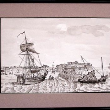 Disegno intitolato "Port d'Oléron 1827" da Joël Le Jeune, Opera d'arte originale