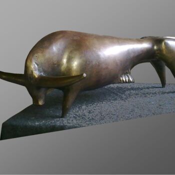 Skulptur mit dem Titel "70x27x20-bull-bronz…" von Rezo Khasia, Original-Kunstwerk, Giesserei