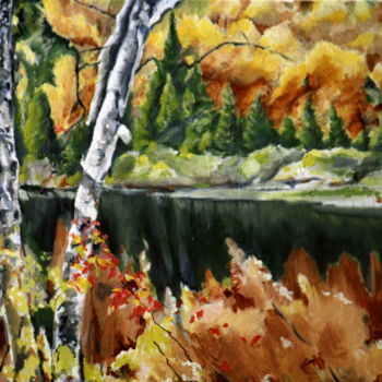 Malerei mit dem Titel "forest-lake.jpg" von Gennadi Finkelstein (rfmetro), Original-Kunstwerk, Öl