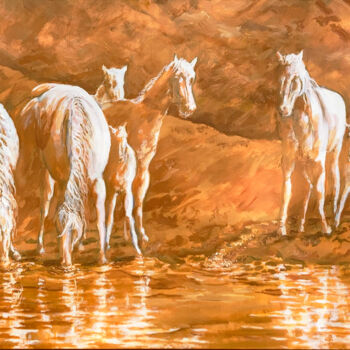 Картина под названием "Ghost Pony Morning" - Ritch Gaiti, Подлинное произведение искусства, Масло