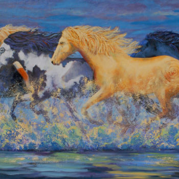 Painting titled "The Spirit Runners 1" by Ritch Gaiti, Original Artwork, Oil Mounted on Wood Stretcher frame
