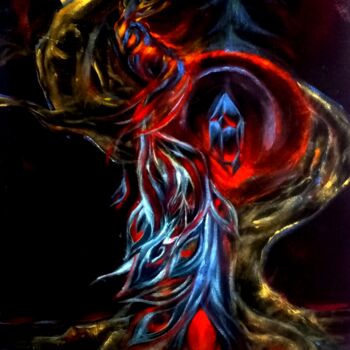 Картина под названием "Fênix na árvore do…" - Rhagara, Подлинное произведение искусства, Масло Установлен на Деревянная рама…