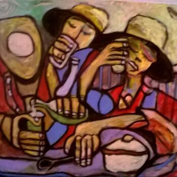 Painting titled "amigos no bar" by Rhandal Oliveira, Original Artwork, Acrylic
