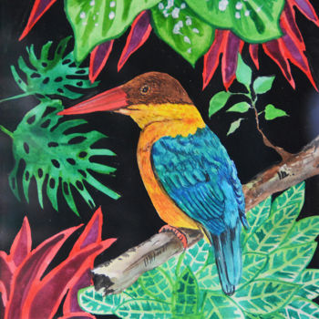Pintura intitulada "A Kingfisher’s Tale" por Rhuani Rambukwelle, Obras de arte originais, Aquarela Montado em Outro painel r…