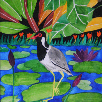 Painting titled "A Lapwing’s Tale" by Rhuani Rambukwelle, Original Artwork, Watercolor Mounted on Other rigid panel