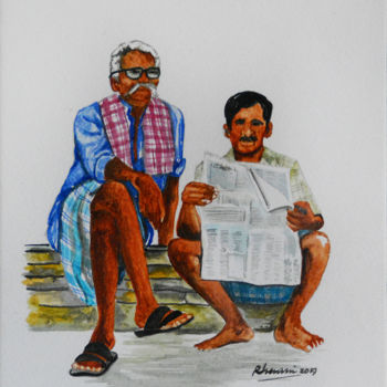 Painting titled "Reading Makes a Man" by Rhuani Rambukwelle, Original Artwork, Watercolor Mounted on Other rigid panel