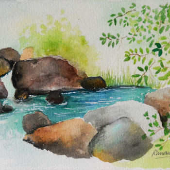 Pintura intitulada "Fresh Waters" por Rhuani Rambukwelle, Obras de arte originais, Aquarela Montado em Outro painel rígido