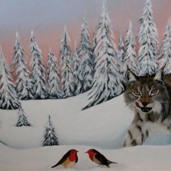 "Lynx in de sneeuw" başlıklı Tablo Ria Strijker tarafından, Orijinal sanat, Petrol