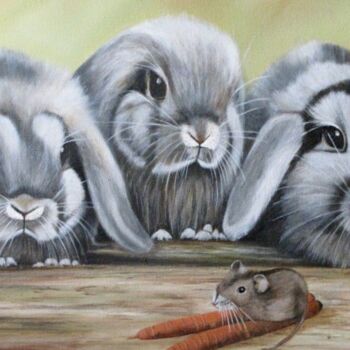 绘画 标题为“3 konijntjes en een…” 由Ria Strijker, 原创艺术品, 油