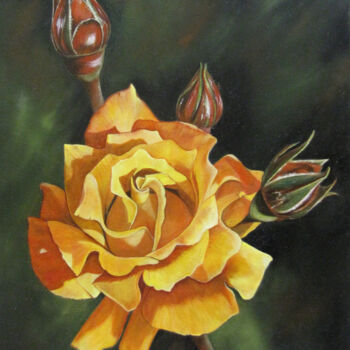 Peinture intitulée "gele roos" par Ria Strijker, Œuvre d'art originale, Huile