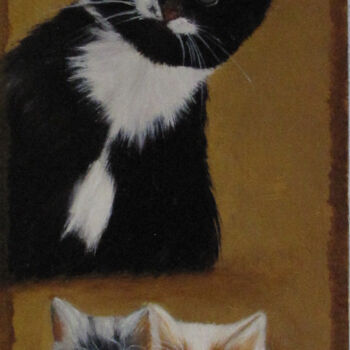 Painting titled "kattenplankje" by Ria Strijker, Original Artwork, Oil