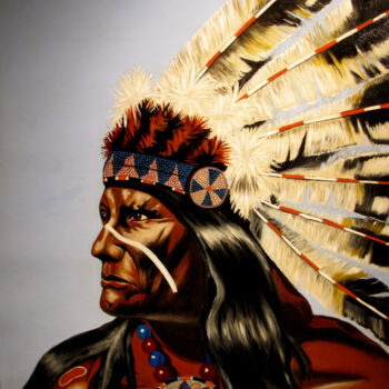 Peinture intitulée "the Indian" par Ria Strijker, Œuvre d'art originale, Huile