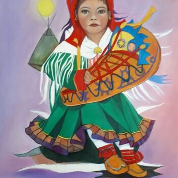 Painting titled "Sami meisje" by Ria Strijker, Original Artwork