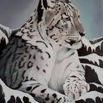 Painting titled "sneeuwluipaard" by Ria Strijker, Original Artwork, Oil