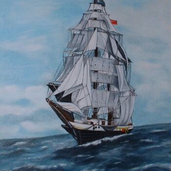 「zeilschip」というタイトルの絵画 Ria Strijkerによって, オリジナルのアートワーク, オイル