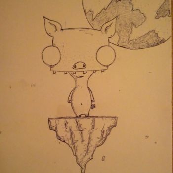 Rysunek zatytułowany „Space Pig in Space” autorstwa Rialzeeno, Oryginalna praca, Inny