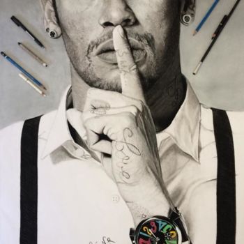 Dessin intitulée "Dessin Neymar" par Natacha Ribet, Œuvre d'art originale, Craie