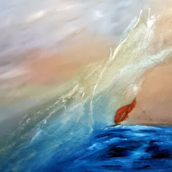 Painting titled "Brume" by Fabienne Ribeyrolles, Original Artwork, Oil Mounted on Wood Stretcher frame