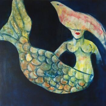 绘画 标题为“Mermaid in Ireland” 由Ricarda Simon, 原创艺术品, 丙烯 安装在木质担架架上