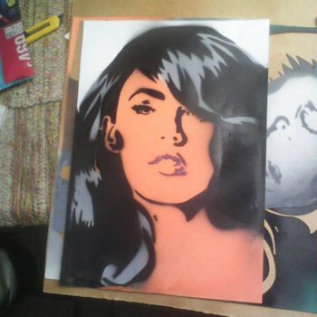 Painting titled "Megan Fox Tiger" by Rbreda, Original Artwork, Stencil