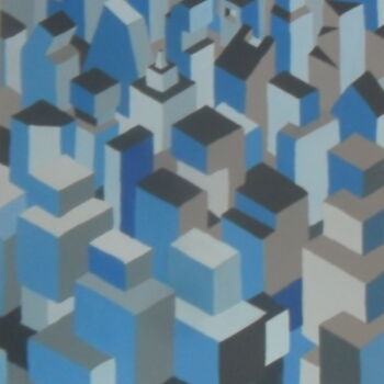 Картина под названием "Blue City" - Ricardo Martinez, Подлинное произведение искусства, Масло