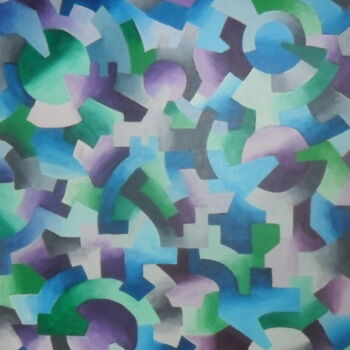 Painting titled "Blue-green composit…" by Ricardo Martinez, Original Artwork, Oil