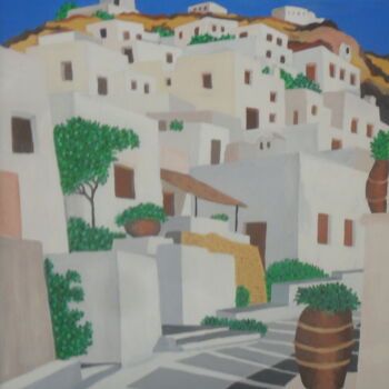 Painting titled "Greek town" by Ricardo Martinez, Original Artwork, Oil