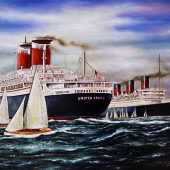 Painting titled "SS UNITED STATES" by Ricardo Quiroga, Original Artwork, Oil