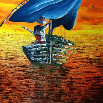 Pintura titulada "O Barqueiro" por Ricardo Ross Marques, Obra de arte original, Oleo