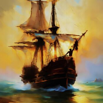 Digital Arts titled "Navio pirata" by Ricardo Ross Marques, Original Artwork, AI generated image