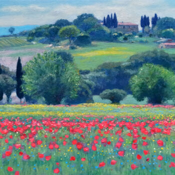 Painting titled "Tuscany landscape p…" by Riccardo Chirici, Original Artwork, Oil Mounted on Wood Stretcher frame