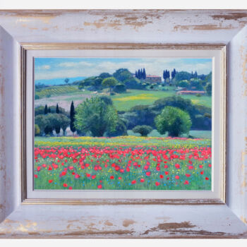 Painting titled "Tuscany landscape -…" by Riccardo Chirici, Original Artwork, Oil Mounted on Wood Stretcher frame