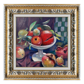 Schilderij getiteld "Pomegranates - Ital…" door Riccardo Chirici, Origineel Kunstwerk, Olie Gemonteerd op Andere stijve pane…
